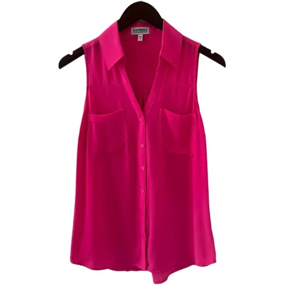 Express Tops Express Neon Pink Sleeveless Button Down Portofino Shirt Size Small Poshmark